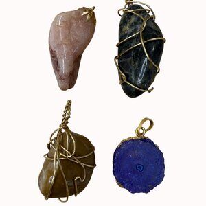 Natural Stone Pendant Lot With Wire Wrapping, Boho, Gypsy, Craft, DIY, Eclectic